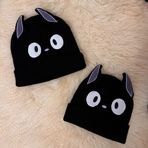 Set of 2! Knit Hat Bundle, matching set, black cat